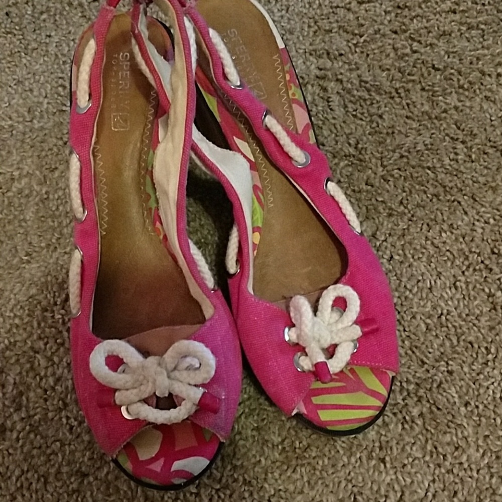 Pink Sperry Printed Wedges